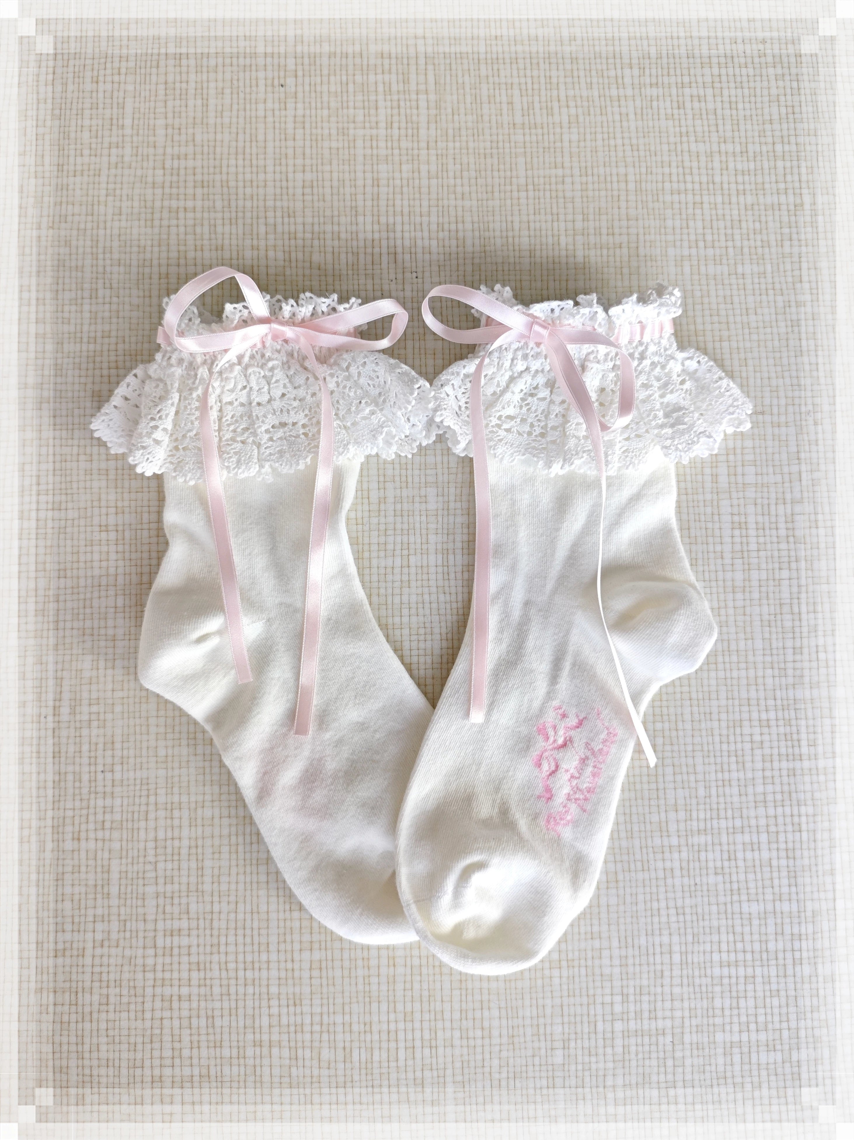 Cotton Old School Lolita White Socks with Colorful Ribbon Bows 45537:853900