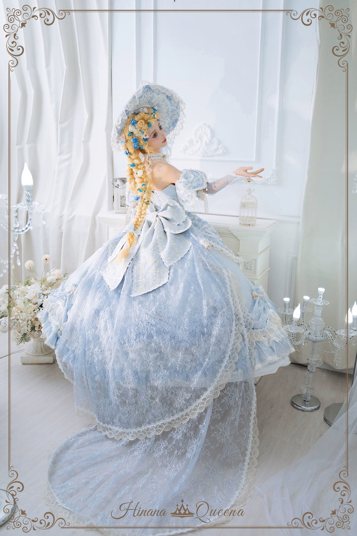 HinanaQueena~With Belle~Bridal Lolita Dress Accessory Set Top Hat and Trailing Ice Heart Blue Trailing (Only available for order with dress)