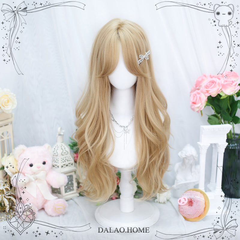 (BFM)Dalao Home~Seruo~Daily Lolita Wig Long Curly Milk Tea Gold Color milk tea gold wig with a hairnet  