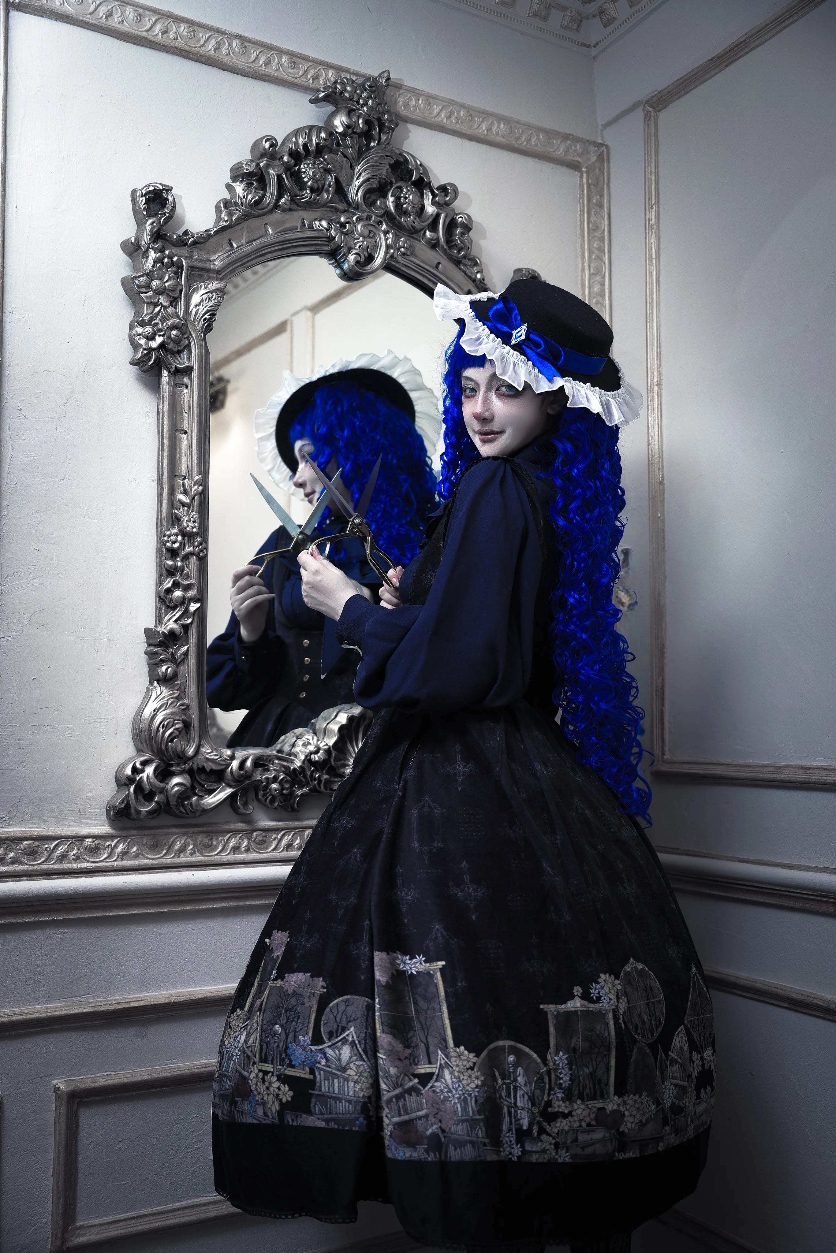 Window of Shadows - Plus Size Gothic Lolita OP & JSK, Window and Floral Print 45889:866715