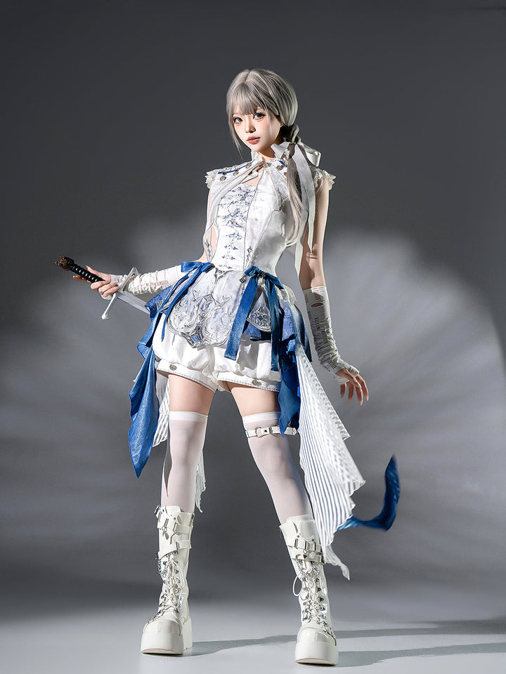 Designer's Gift~Blue Dragon Bone~Ouji Lolita Shorts Suit with Embroidery and Trailing