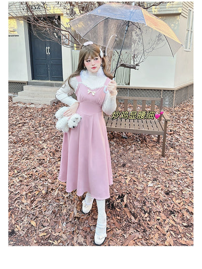 Yingtang~Sweet Lolita Coat Plus Size Lolita Dress Set XL pink strappy dress 