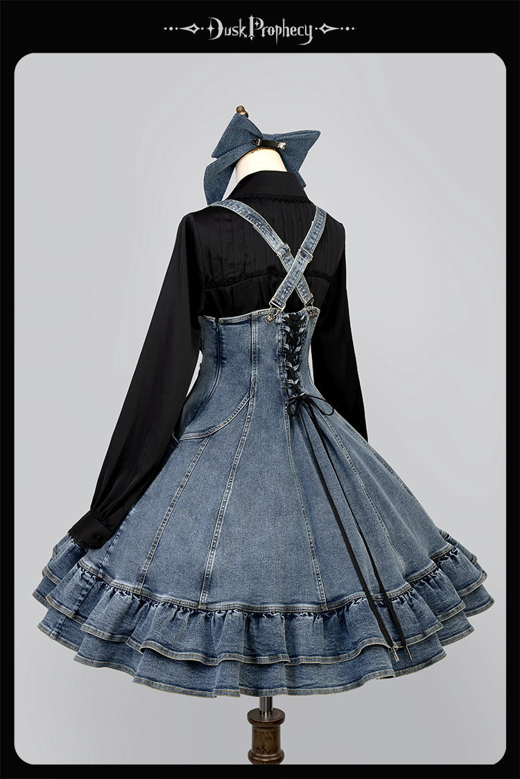 DuskProphecy~Egret 2.2-3.1 Version~Sweet Lolita Denim JSK Bust-Supporting Dress 42166:729631