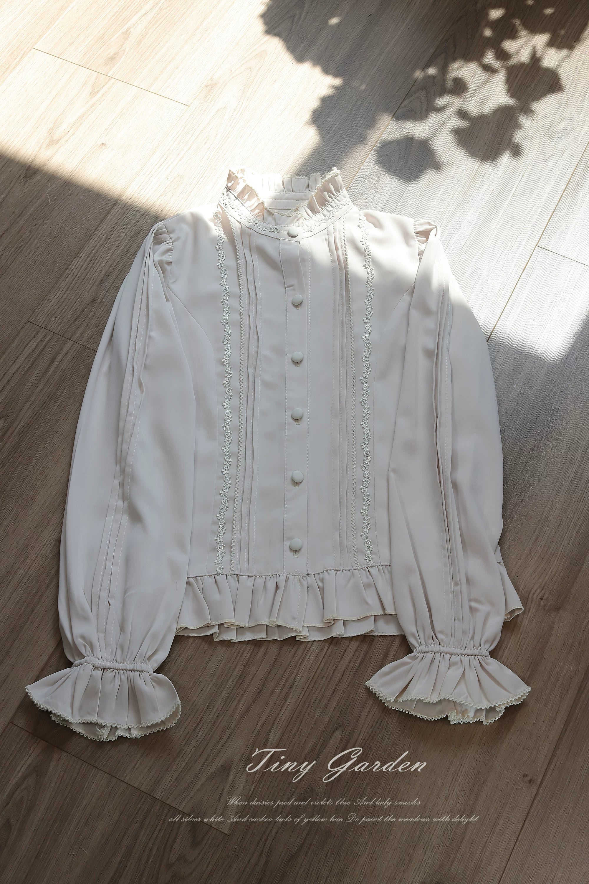 Moring Mist and Letter - Classic Lolita Long Sleeve Shirt, Stand Collar Apricot Shirt Only S