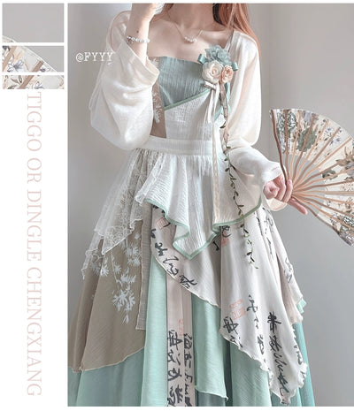 Sakurahime~Yuliu~Han Lolita Irregular Hemline Patchwork Skirt   
