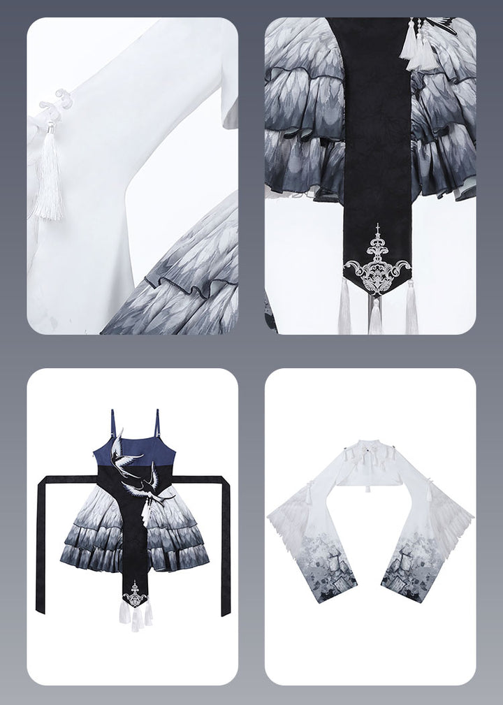 Letters from Unknown Star~Blue Feather Sparrow~Qi Lolita JSK Set with Bolero