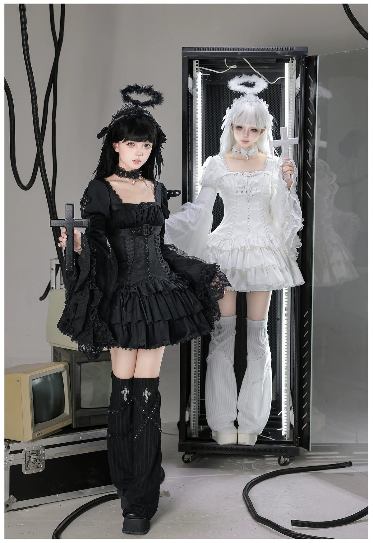 White Night Feather - Gothic Lolita OP Dress & Leg Warmers Set, Angel Cross Theme 46055:873974