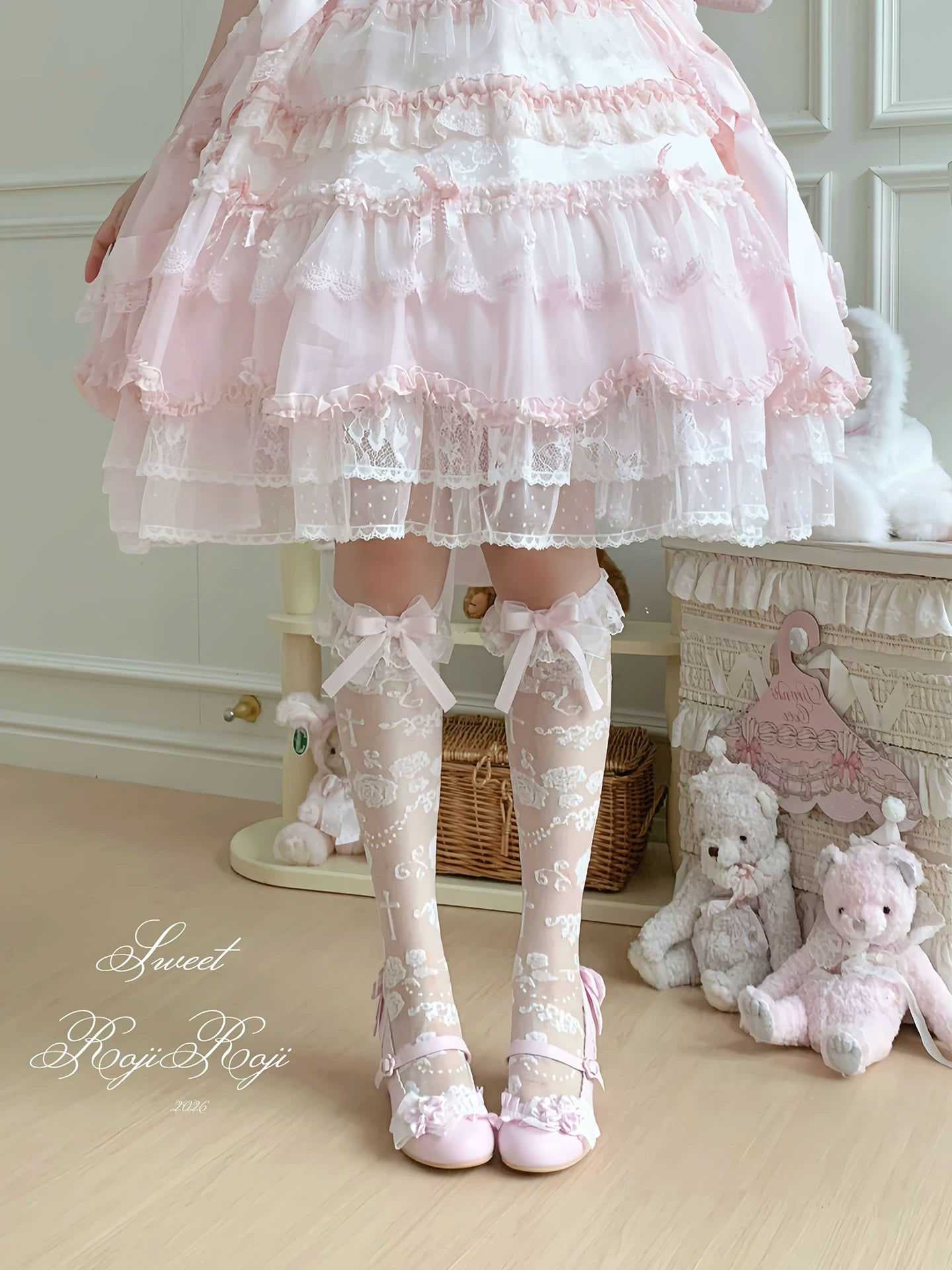 Summer Sweet Lolita Rose Jacquard Bow Socks 45682:858137