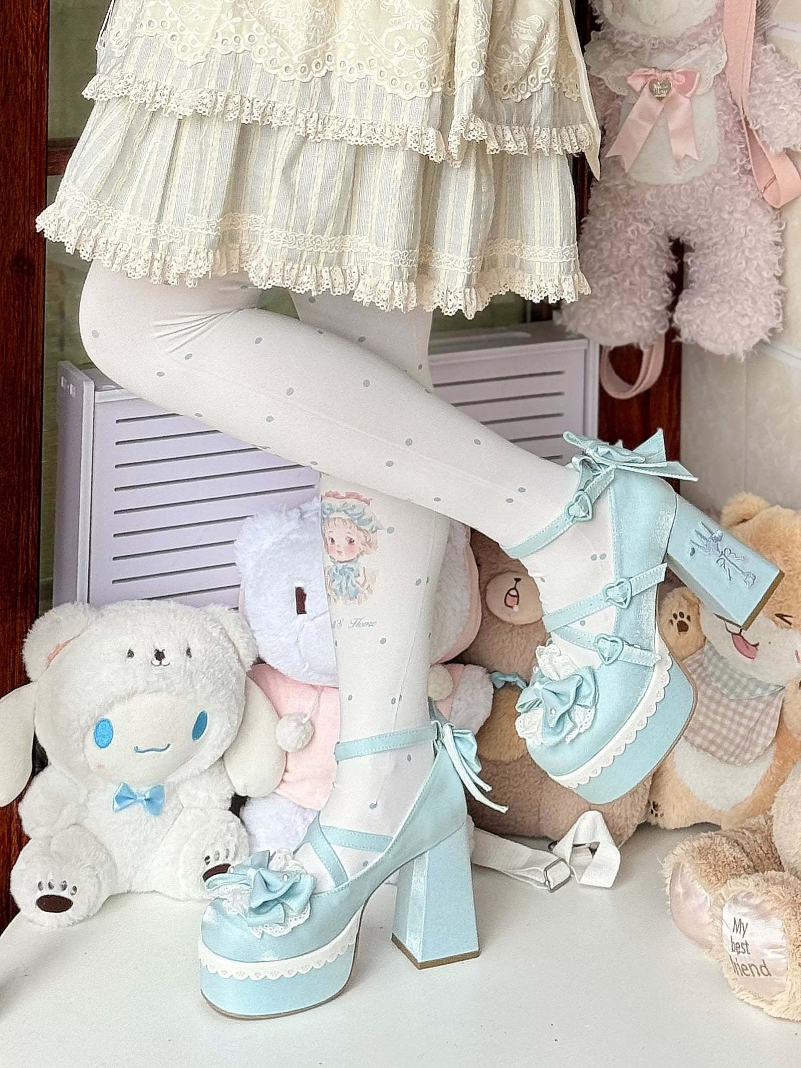 Tea Party Tale - Sweet Lolita Platform Heels, Bow Strap & Fork Embroidery 45905:867641