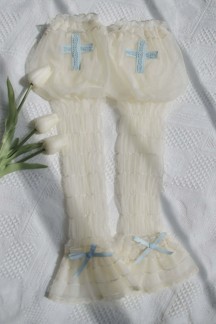 Alice Girl~Cross Maiden~Gothic Lolita Cuffs Puff Arm Sleeves XS ivory-blue 