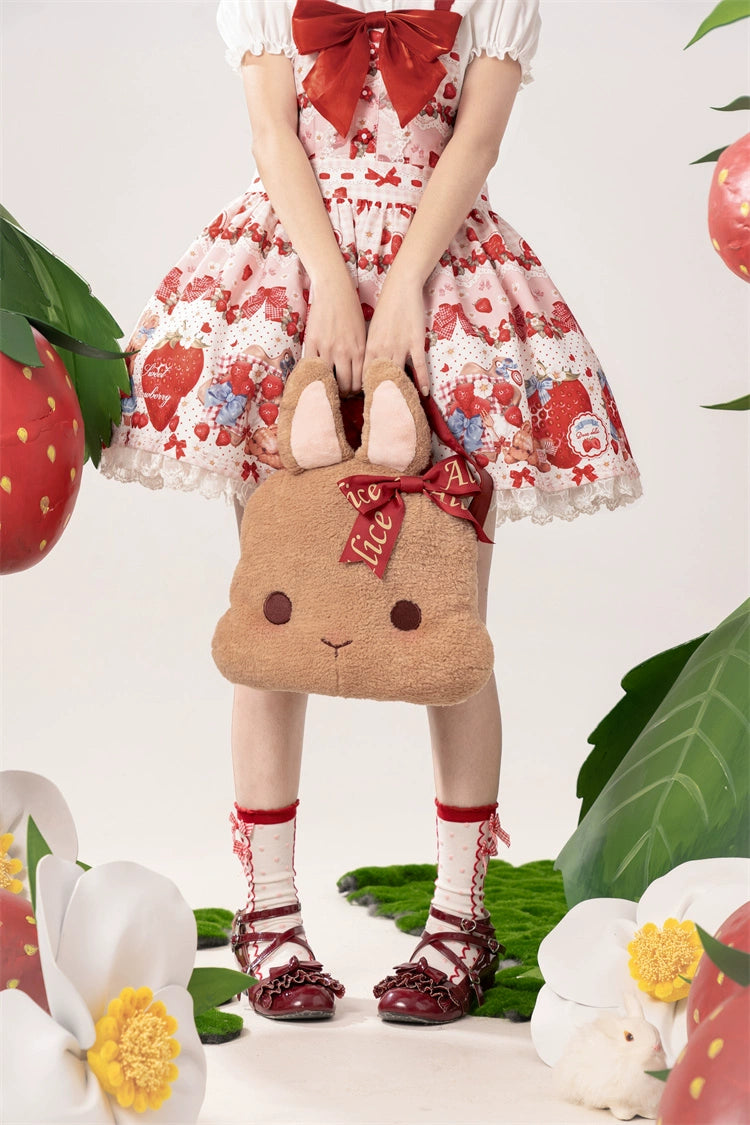 To Alice~Spring Strawberry Bunny~Kawaii Lolita Salopette Dress Hooded Coat and Blouse