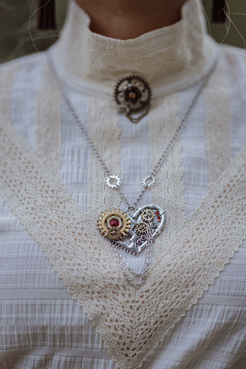 (BFM)Mr. Yi's Steam Continent~Punk Lolita Necklace Silver Heart-shaped Necklace   