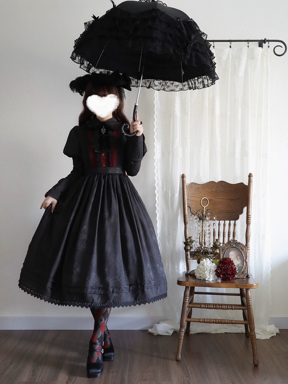 Blood Night Lantern - Jacquard Gothic Lolita Dress, Juliet Sleeve 44543:812277