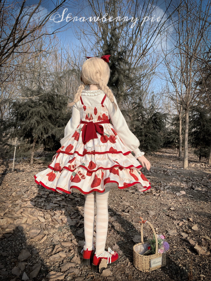 Polaris Lolita~Cherry Crown~Sweet Lolita JSK Three-tiered Skirt Dress