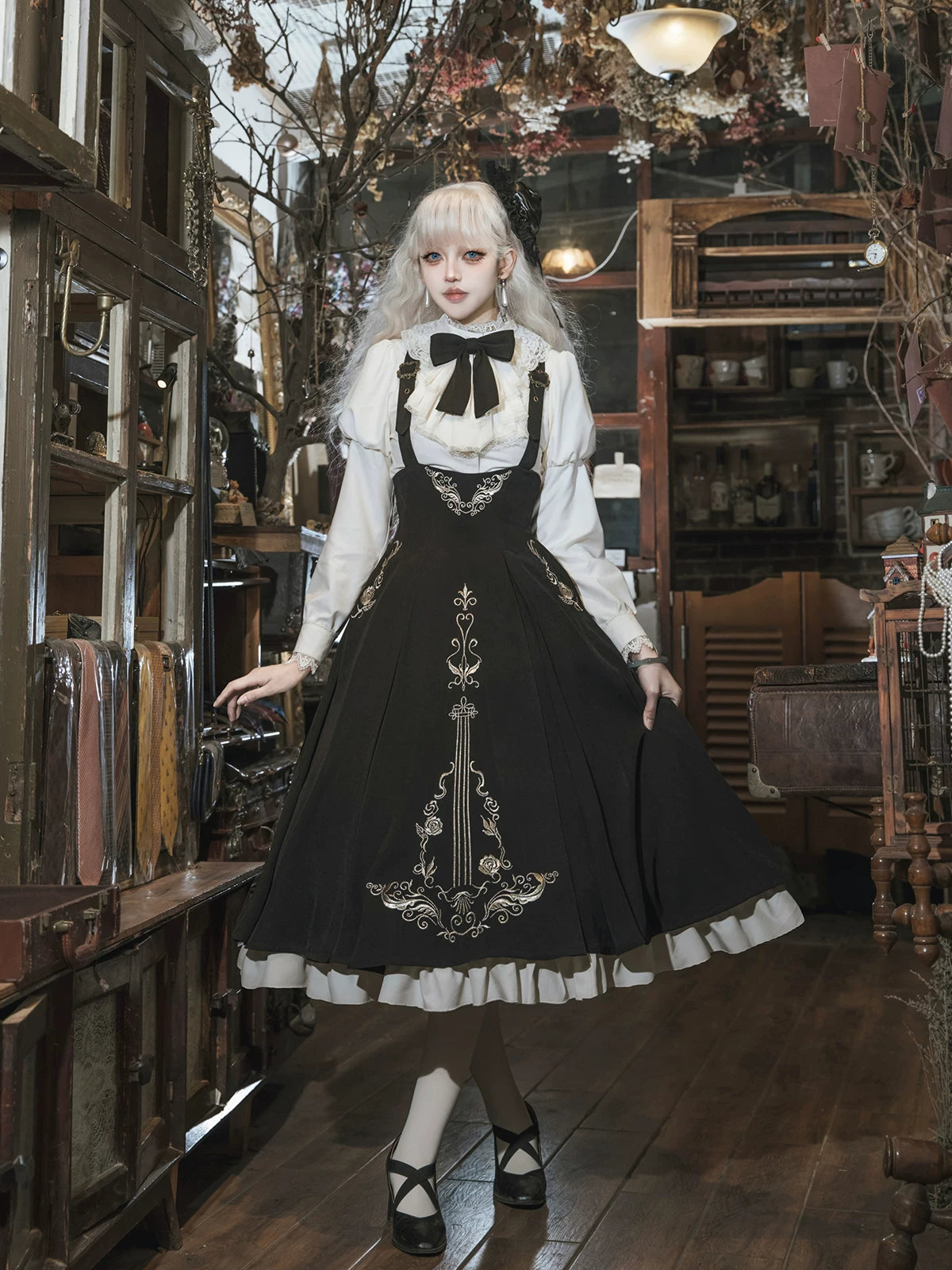 Violin Variations - Gothic Lolita Bust-supporting Dress Set, Violin Embroidery