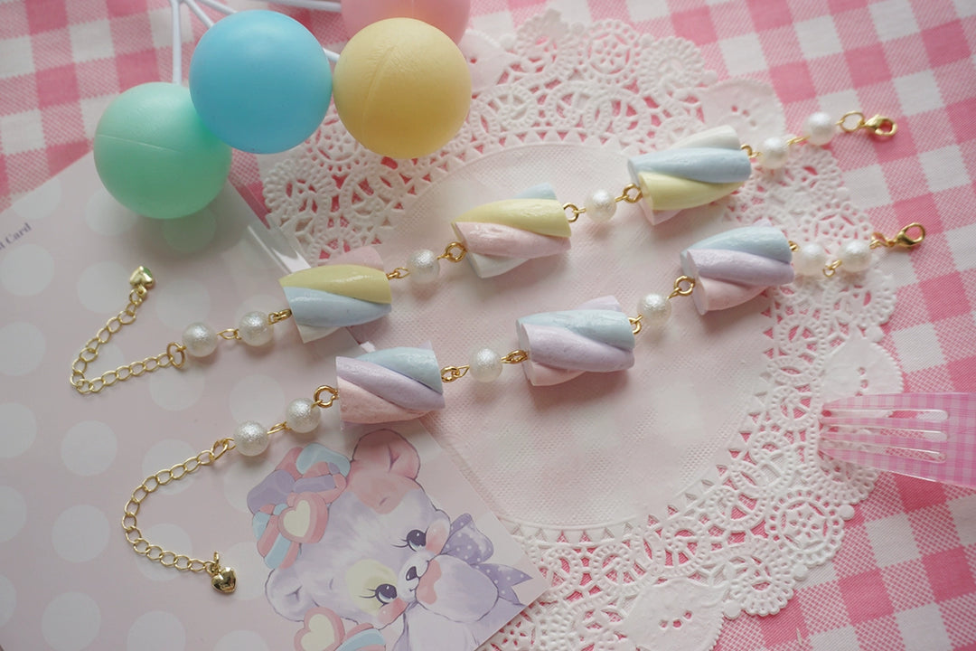 Cat Tea Party~Sweet Lolita Accessories Simulated Cotton Candy Clay Bracelet Necklace   