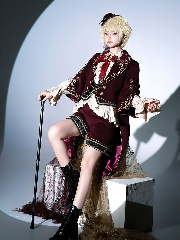 Letters from Unknown Star~Heir~Ouji Lolita Shorts Set Military Prince Lolita Coat and Blouse