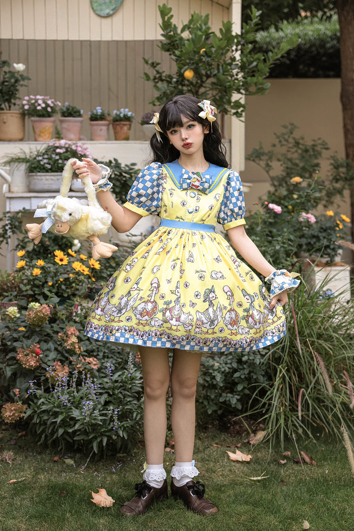 Chemical Romance~Hello Duck~Kawaii Lolita OP Duck Print Lolita Dress S Yellow 