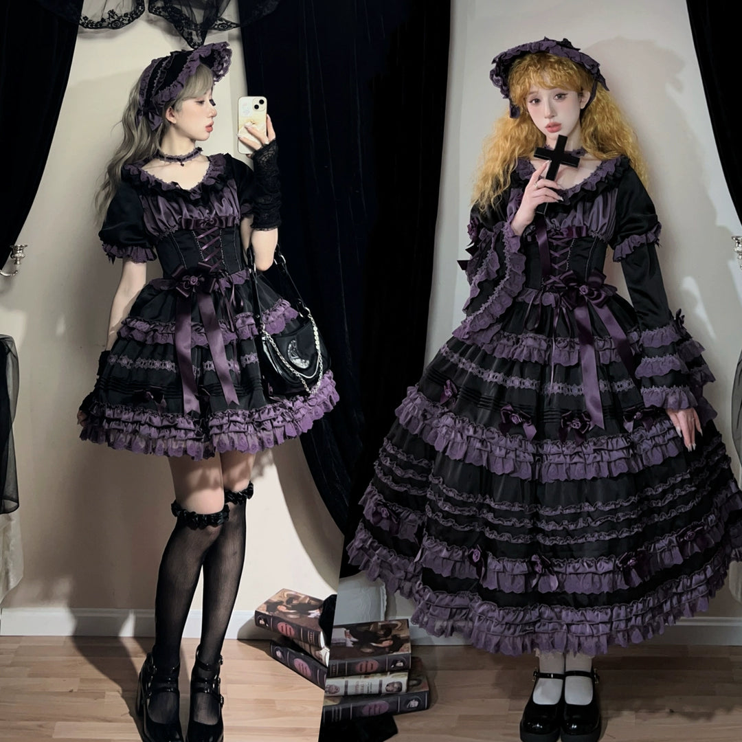 Uncle Wall Original~Stacked Black Currant~Gothic Lolita OP Dark Adjustable Lolita Dress   