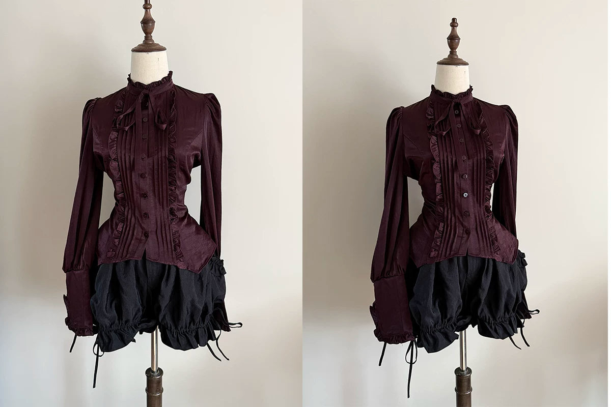 Misty Night Bell - Gothic Lolita Long Sleeve Blouse, Pintuck Placket