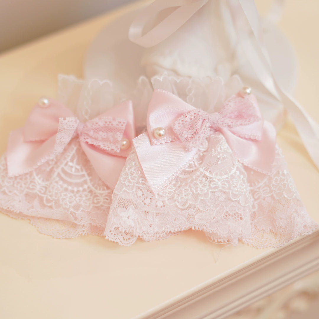 Mengfuzi~Old School Lolita Headdress Lovely Lolita BNT and Accessories Batch 6 Light Pink/White-Pink Cuffs Only