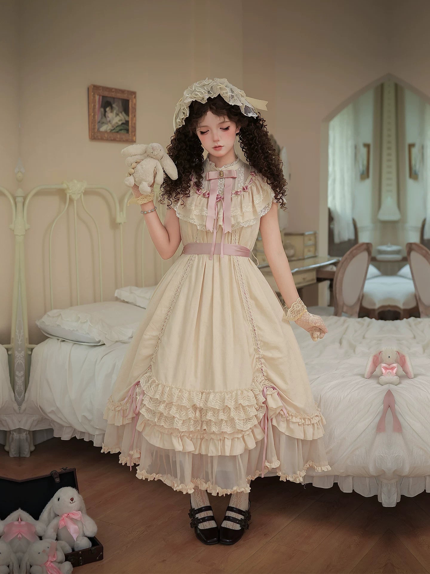 Lily's Dream - Cotton Lining Classic Lolita OP, Drawstring Liftable Hem 45539:854802