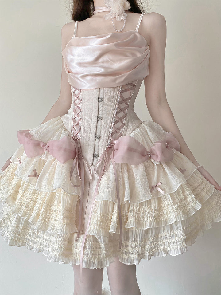 Caramel Antique~Yuyan~Ballet-style Sweet Lolita Corset JSK with Built-in Petticoat