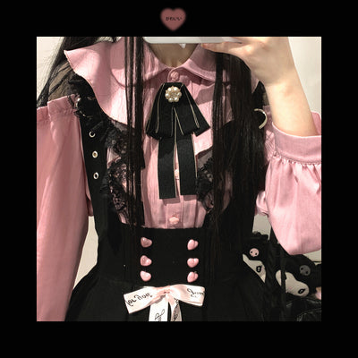 (BFM)KittyBxllet~Kuroneko~Jirai Kei Shoulder Open Ruffle Lace Long Sleeve Blouse free size pink 