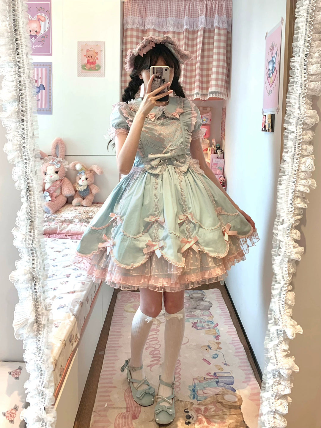 (BFM)The Seventh Doll~Sweet Diary SP~Vintage Lolita Jumper Dress Petal-like Hem JSK Headdress Set   