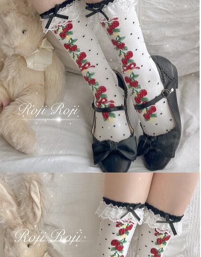 Roji Roji~Autumn Sweet Lolita Cotton Thigh-high Socks   