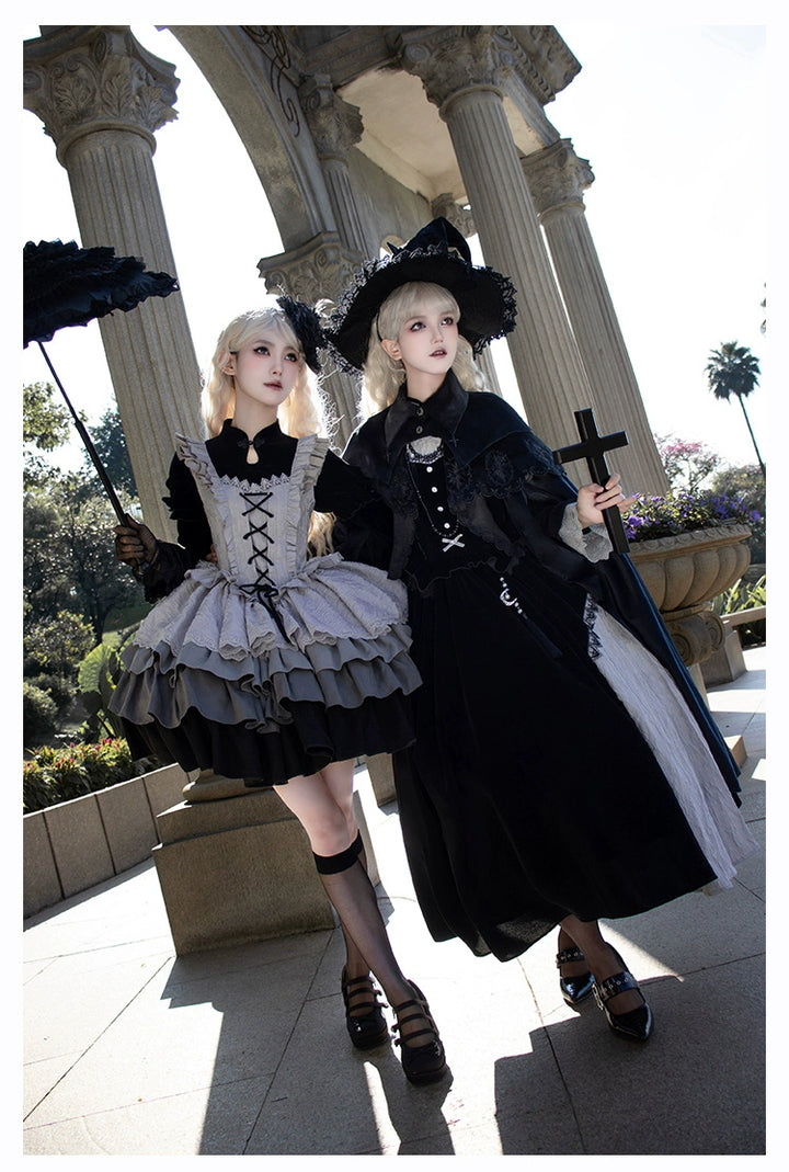 With Puji~Innocent Talk~Halloween Chinese Style Lolita OP Black-silver Gray Dress   