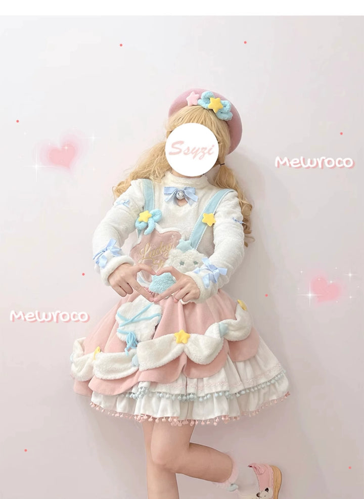 Mewroco~Lucky Star~Winter Sweet Lolita SK Kawaii Cat Ear Cape Suit 40052:649938