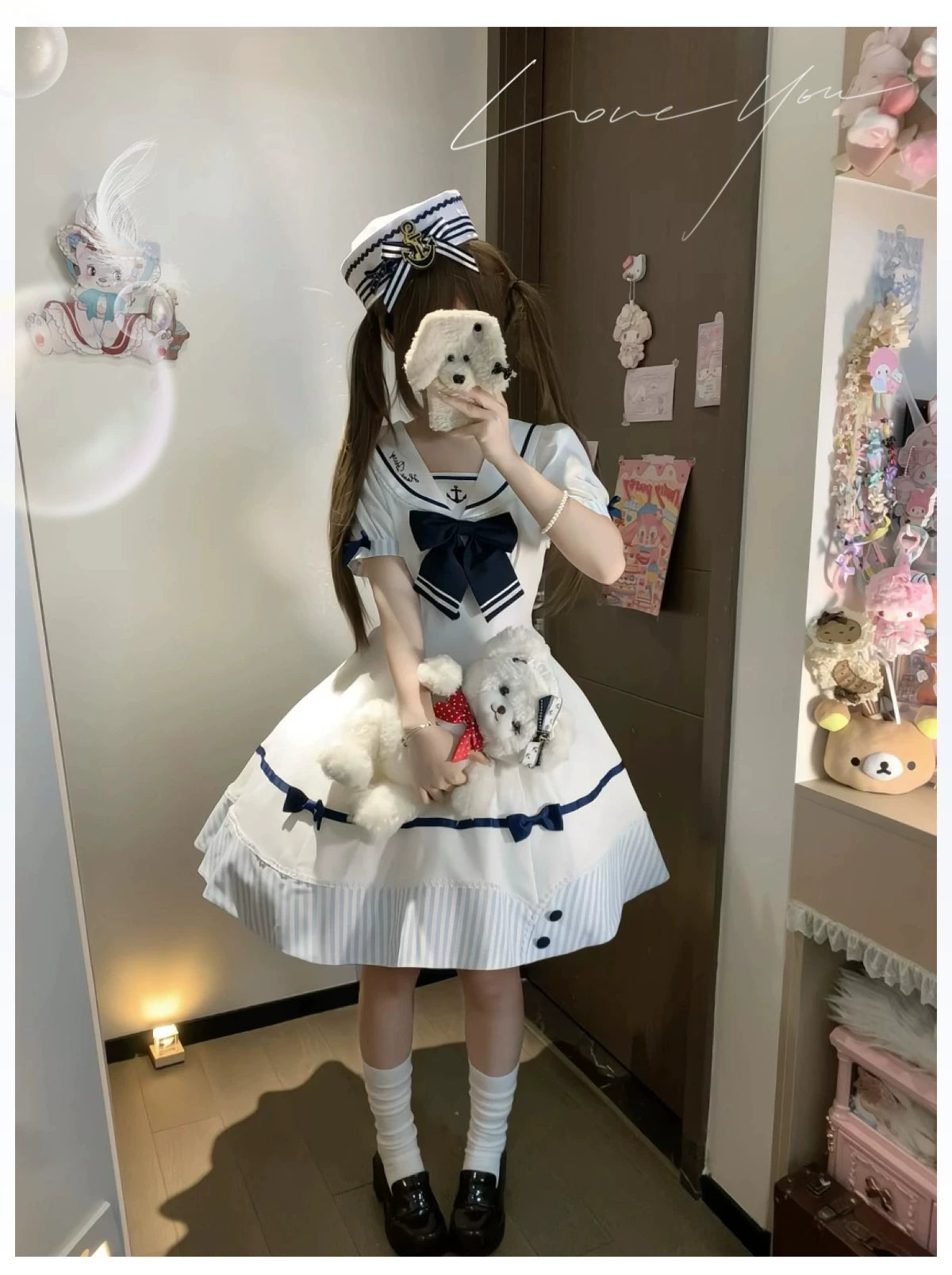 Little Sea Breeze - Summer Sailor Lolita OP Dress with Detachable Bow 45712:859209