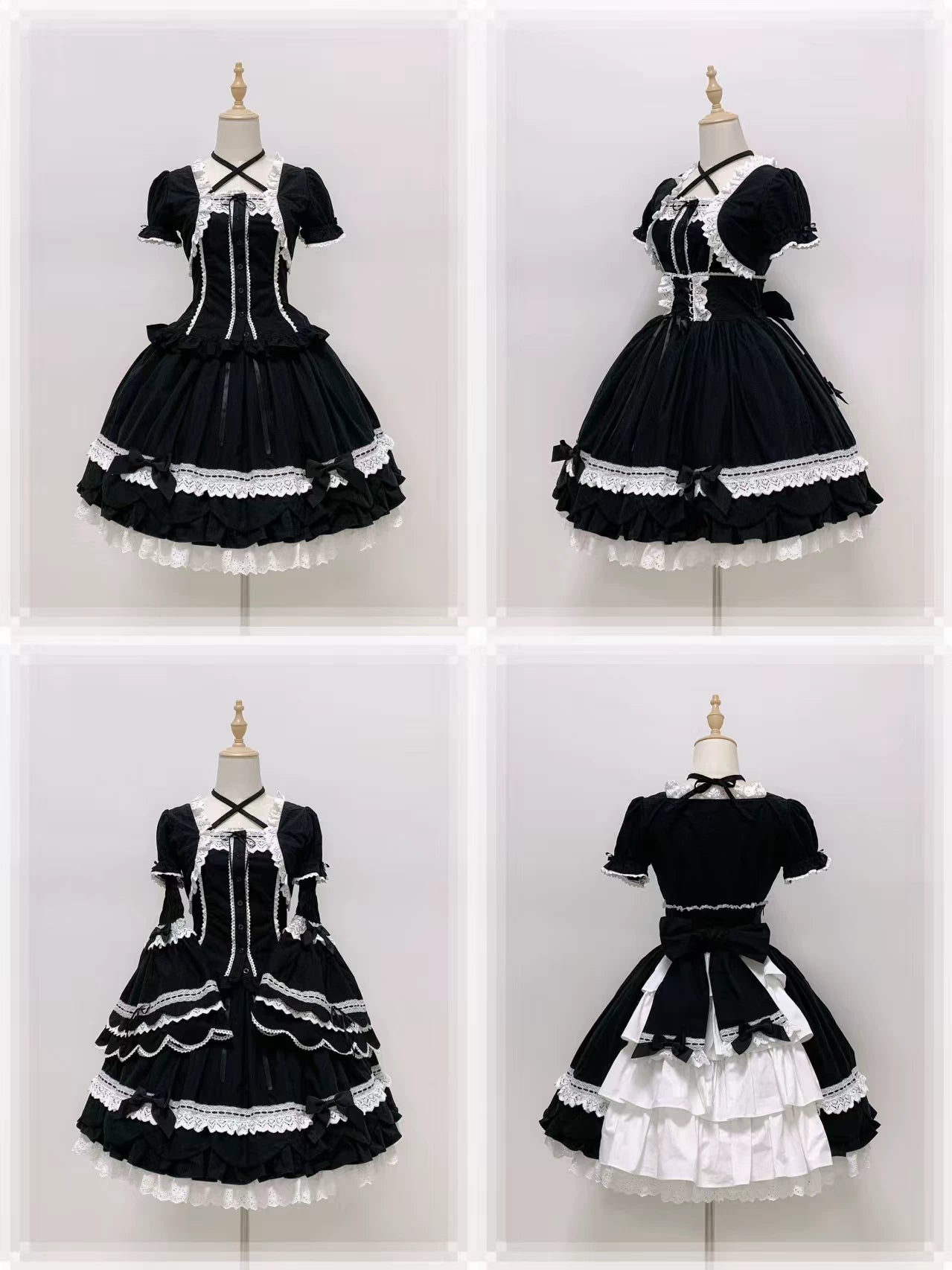Haruhime Momoko - Cotton Old School Lolita Skirt with Tiered Back Overlay