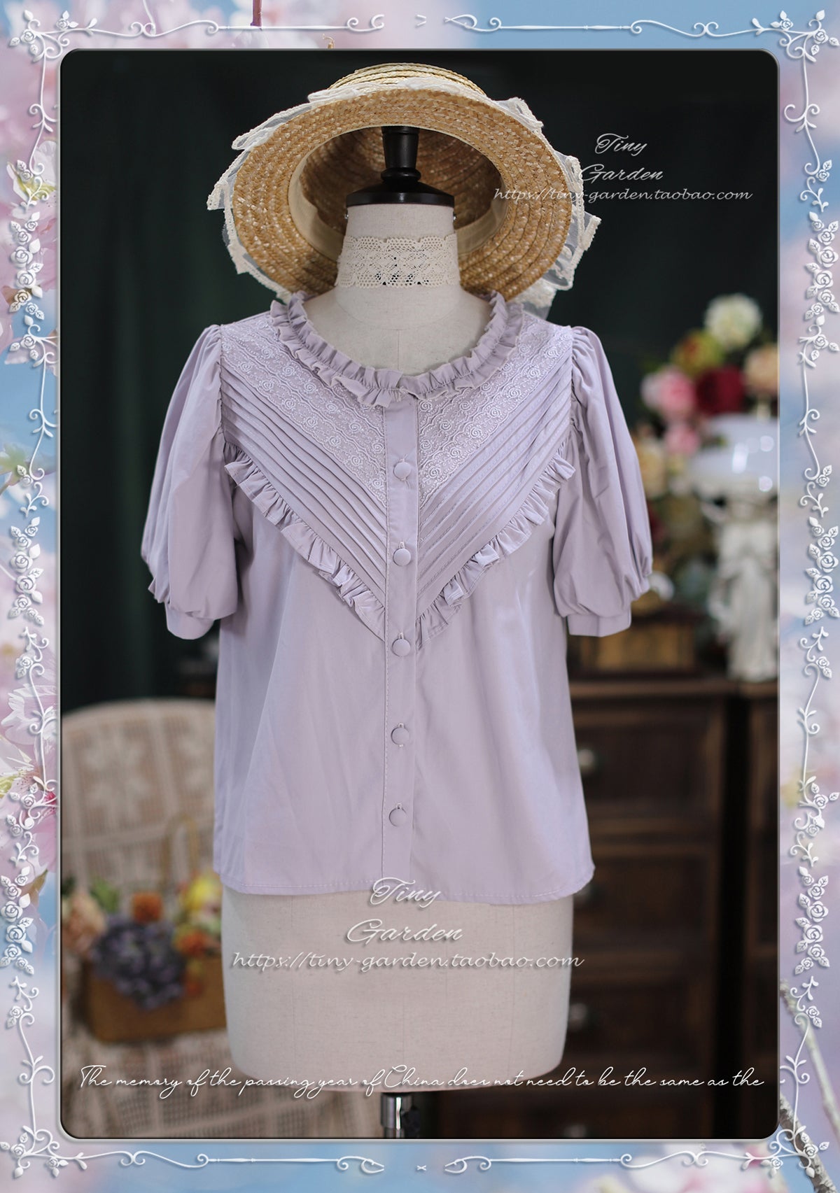 Tiny garden~Elegant Lolita Blouse Short Sleeve Lolita Shirt S Light Mauve 