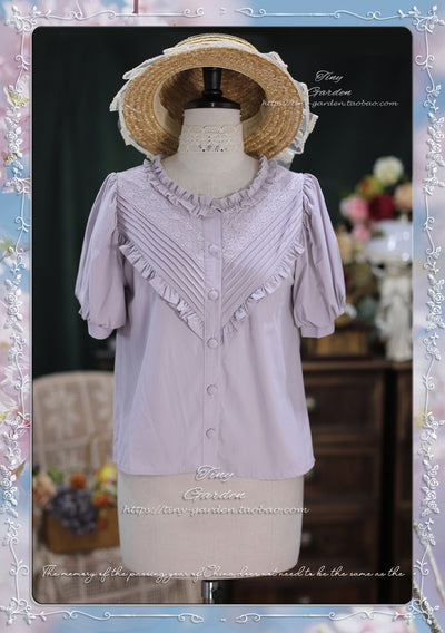 Tiny garden~Elegant Lolita Blouse Short Sleeve Lolita Shirt S Light Mauve 