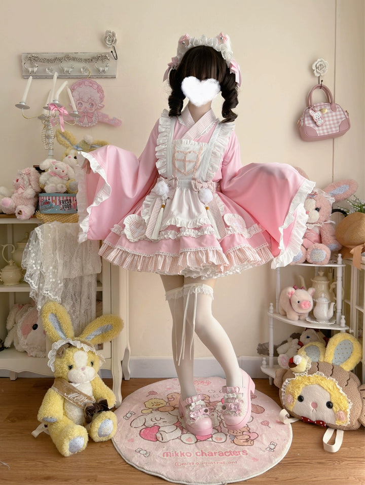 Hanguliang~Sweet Meow Nurse~Maid Lolita Skirt Set Kawaii Lolita Dress S Pink (four-piece set + brand packaging box) 