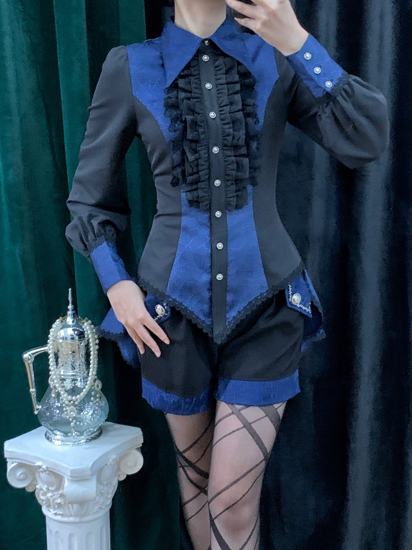 Little Dipper - Cold Rice - Ouji Lolita Shirt With Spiderweb Pattern in Several Versions (2XL L M XL) 42876:756243