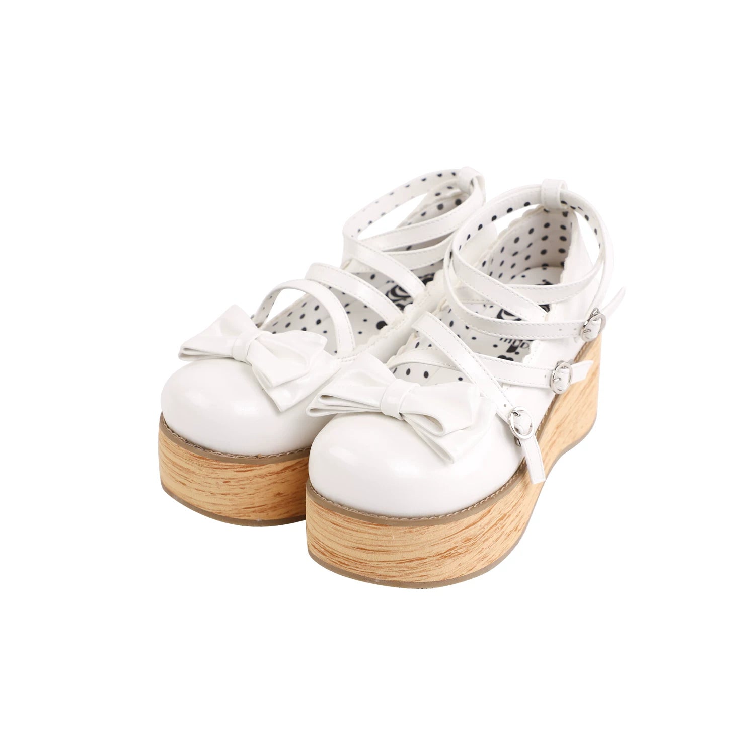 Puff Tata - Sweet Lolita Platform Shoes, Wood Grain Sole White - High Heel Version 34