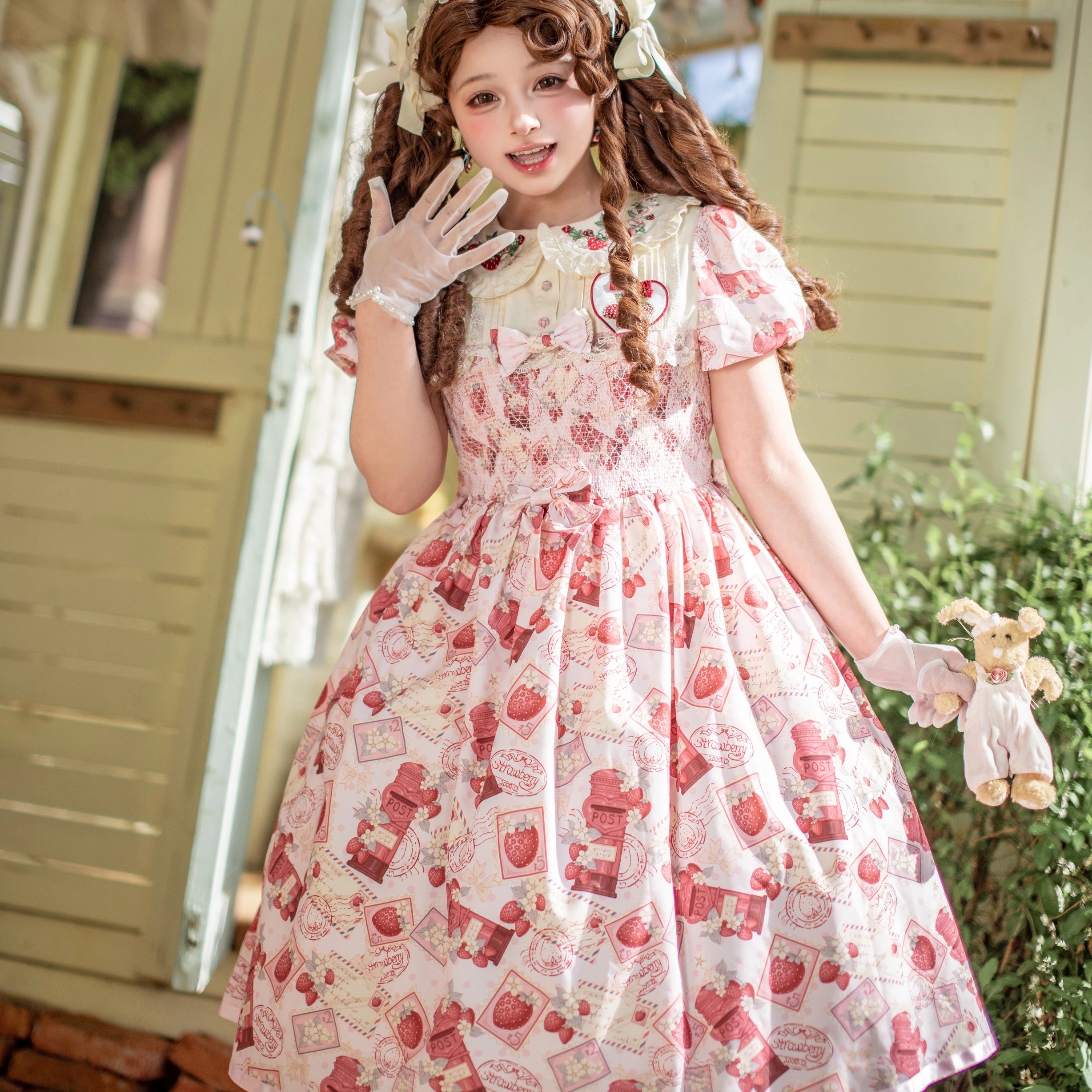 Strawberry Witch - Kawaii Lolita OP Dress, Strawberry Print 43836:786734