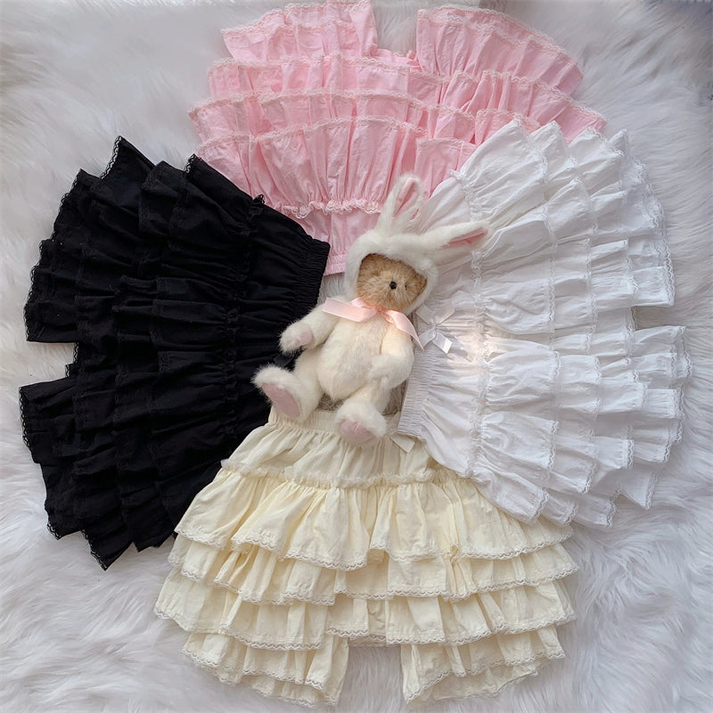 White Sugar Girl~Cotton Lolita Bloomer Loose Ruffled Hem Petticoat Multicolors   
