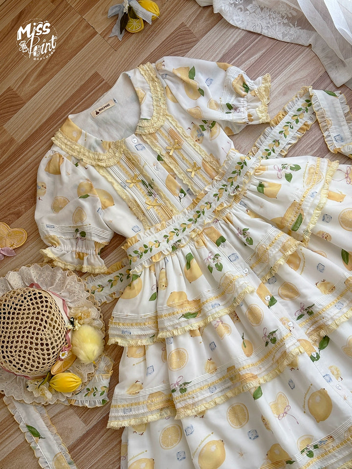Miss Point~Lemon Chick~Country Lolita Printed OP With Button Front 42984:760427