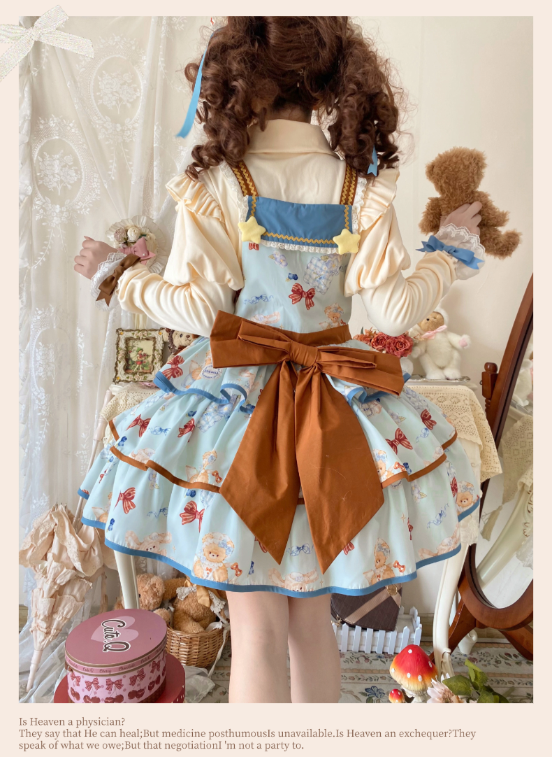 Cheese Mee Mee~Seaside Tea Party~Sweet Lolita Dress Cute Print JSK and Cape