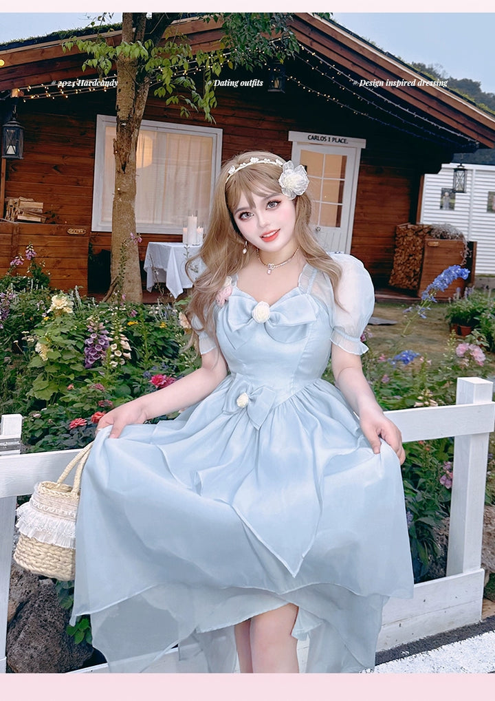 Yingtang~Plus Size Pink Lolita Gorgeous OP Dress Princess Trailing Dress Blue - long OP XL 