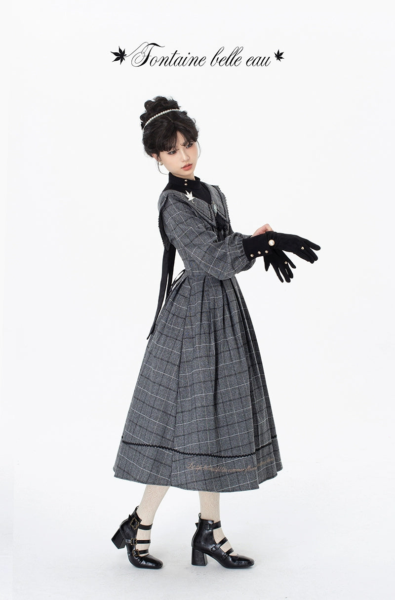 ZeeYe~Maple Dan Bai Lu~Classic Lolita Plaid Dress Long Sleeved OP