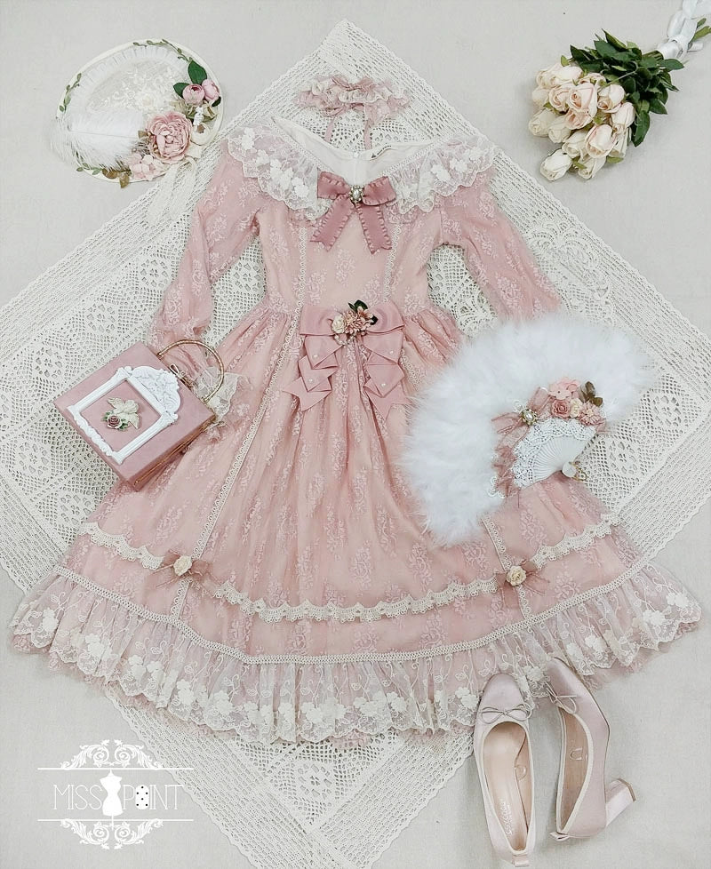 Miss Point~Dawn Girl~Reto Elegant lolita OP Dress Lace Long Sleeve 32768:392950