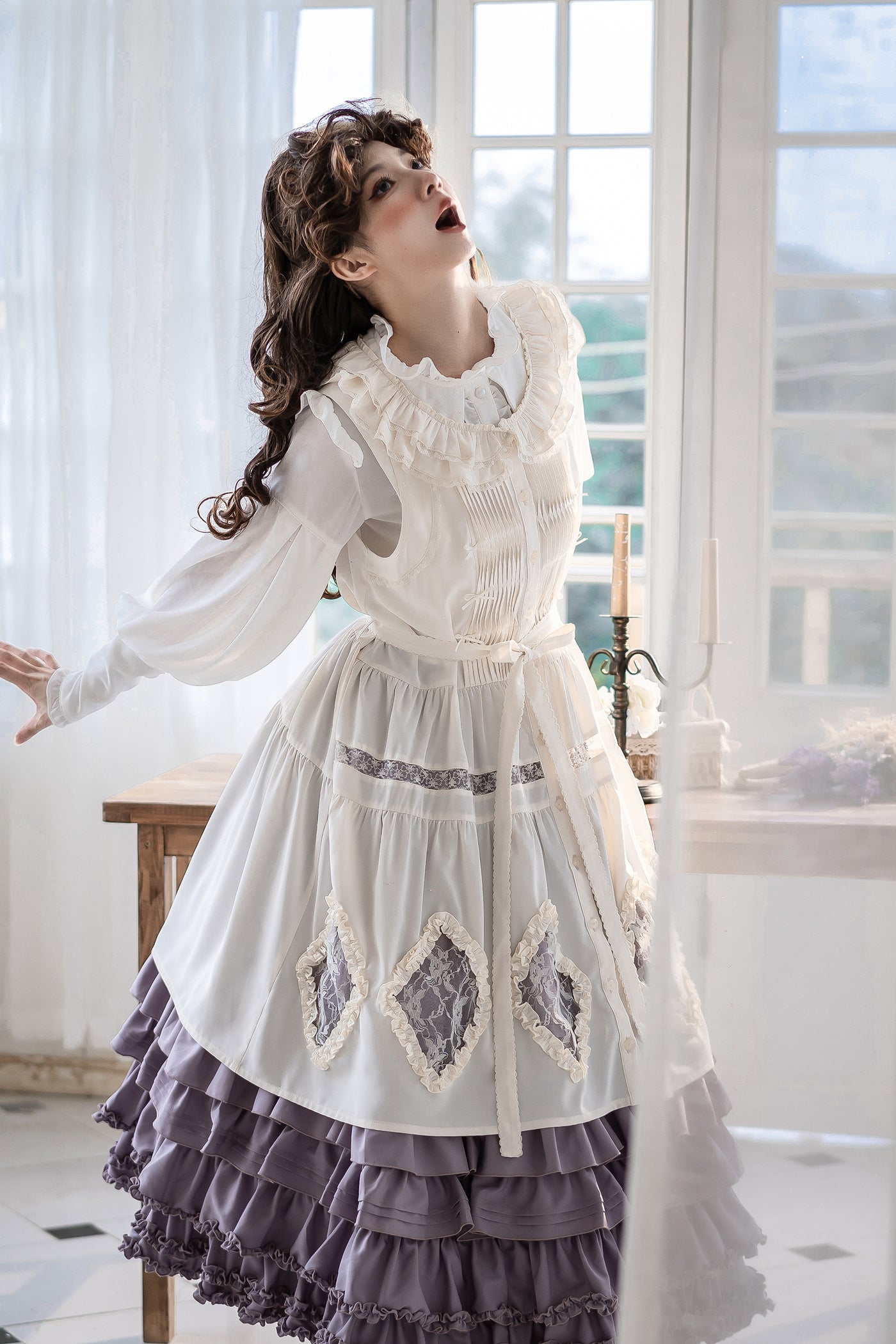 Little Dipper~Daily Lolita Hollowed-out Apron Dress Multicolors   
