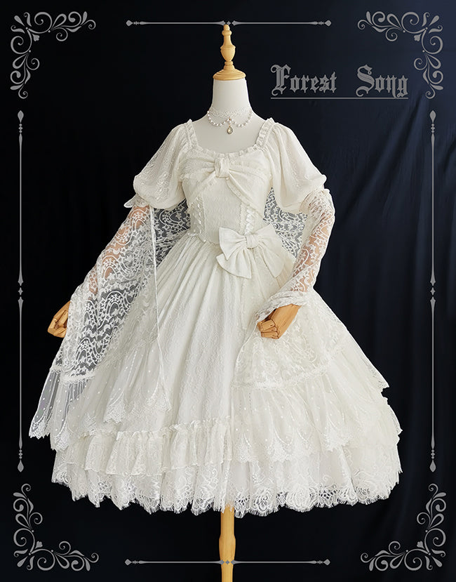 Forest Song - Elegant Lolita Solid Color Bow OP Dress Multicolors