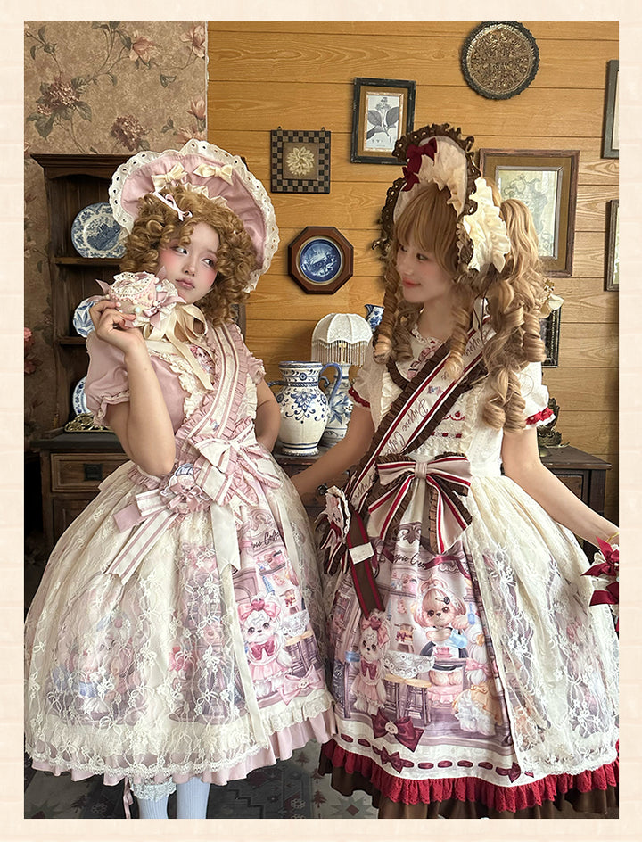 Spireme Cat~Puppy Cafe~Sweet Lolita OP Dress with Lace Skirt Overlay and Accessory 42408:739259