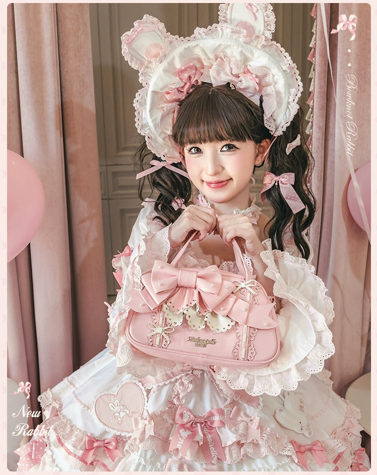 Mademoiselle Pearl~Bow Rabbit~Sweet Lolita Handbag With Bows & Pearls